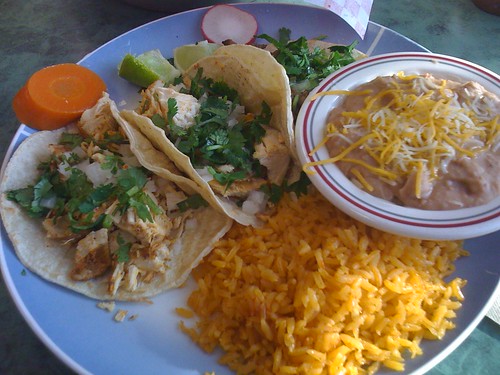 Tacos, rice and beans